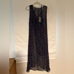 Natalie Martin Navy Sheer Floral Maxi Dress with Rust Blooms